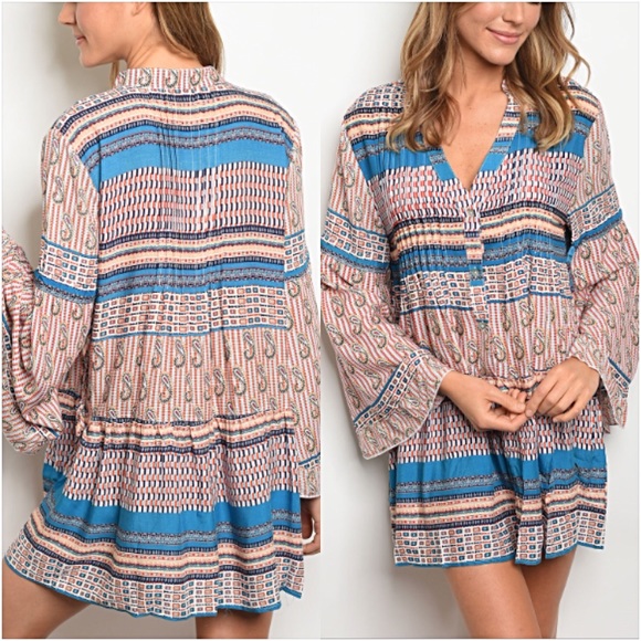 Boho Flowy Paisley Tunic Dress L/XL - Picture 3 of 6